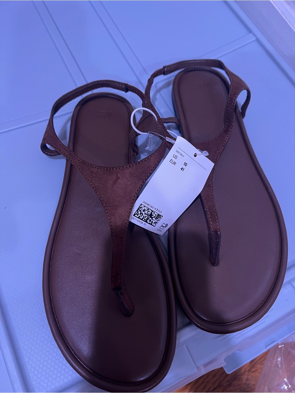 H&M Brown T-Strap Leather-Look Flat Sandals